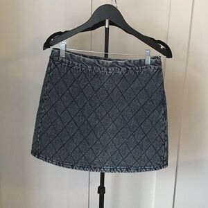She + Sky Diamond Pattern quilted denim skirt